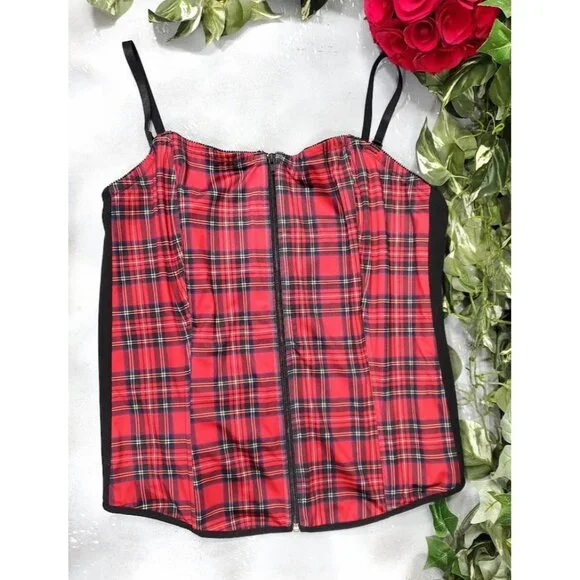 Torrid Red Plaid Corset Zip Bustier Top Plus Size 4X Christmas Holiday - Picture 2 of 6